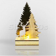 Деревянная фигурка с подсветкой  Елочка с оленем 12*6*21,5 см